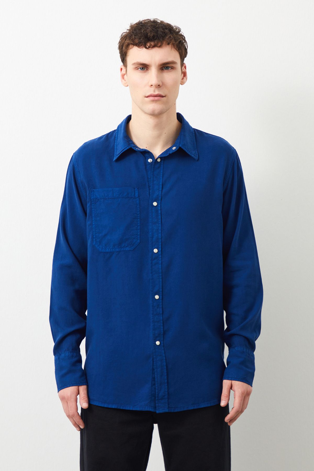 Freyr Regular Fit Navy Blue Men's Tencel Shirt