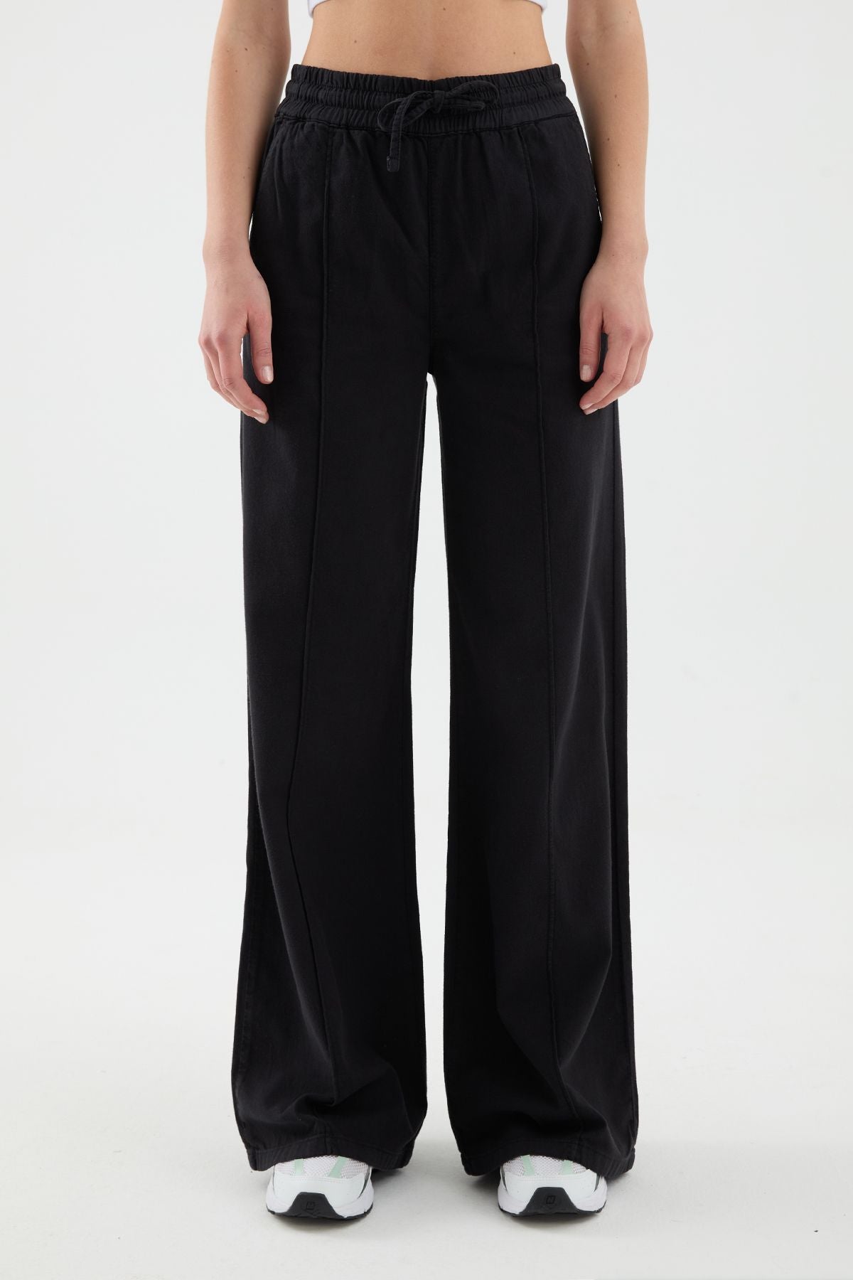 Pantalon en lin noir à coupe large pour femme Derp