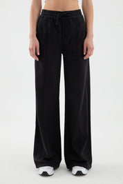 Pantalon en lin noir à coupe large pour femme Derp
