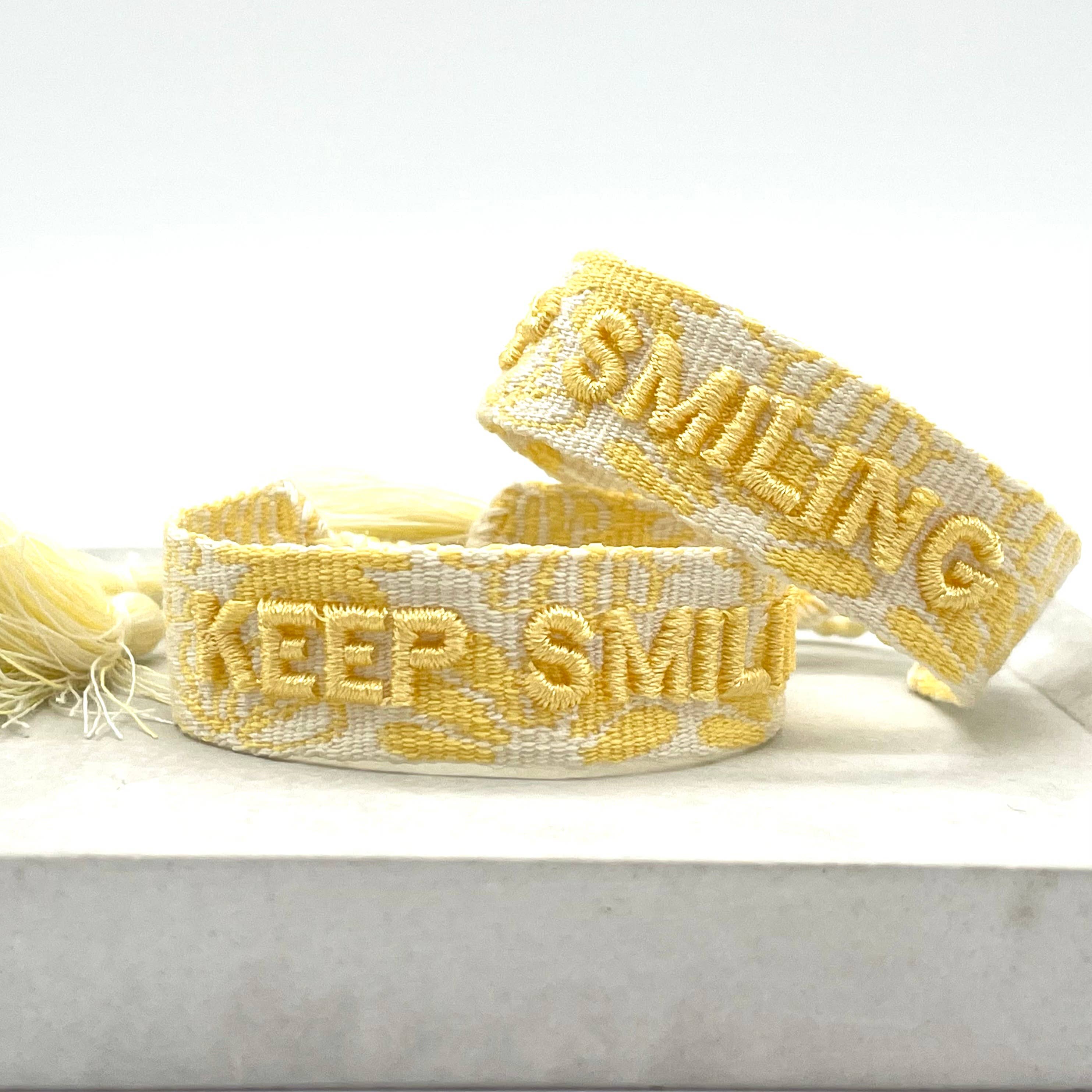 'Keep Smiling' Woven Bracelet — Yellow Sorbet