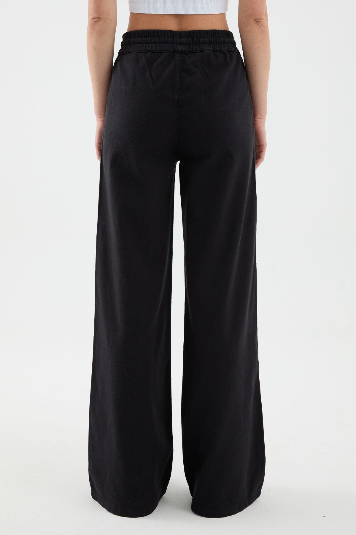 Pantalon en lin noir à coupe large pour femme Derp