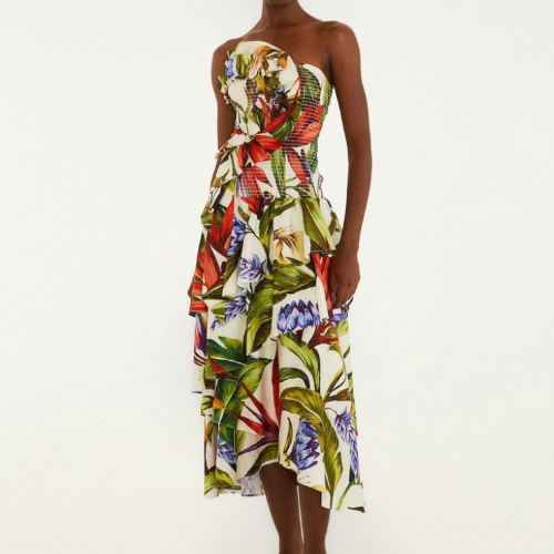 Sand Florart Strapless Maxi Dress