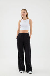 Pantalon en lin noir à coupe large pour femme Derp