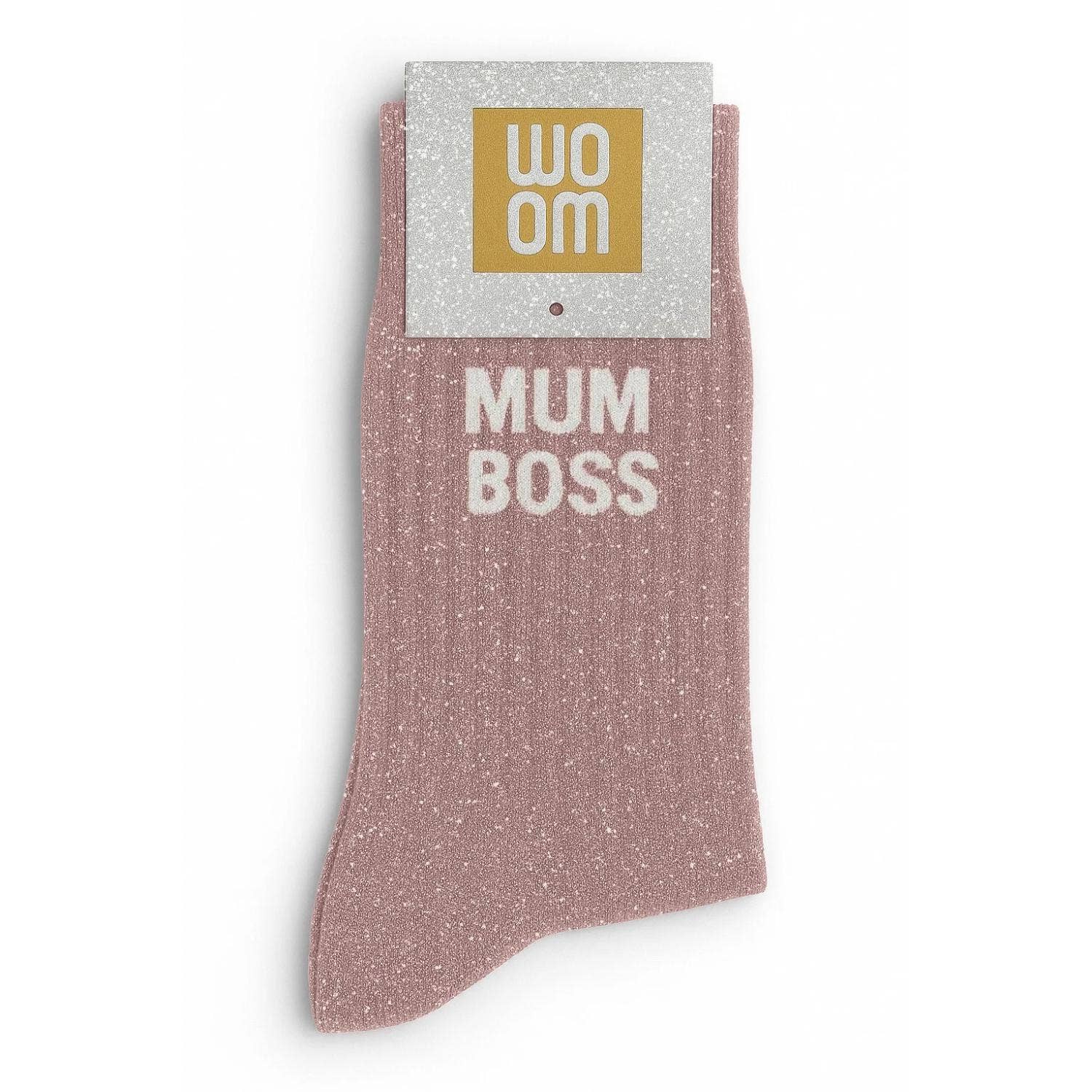 "Mom Boss" Message Glitter Socks - Rose Gold