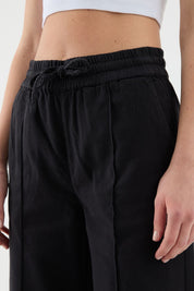 Pantalon en lin noir à coupe large pour femme Derp
