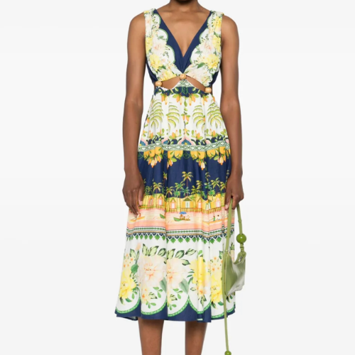 Midi floral cut-out dress