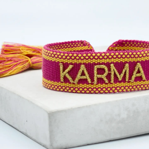 KARMA Embroidered Bracelet – Magenta & Gold