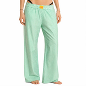 Green Striped Cotton Wide-Leg Pants
