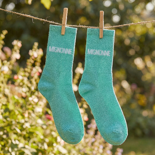 Mignonne – Turquoise Glitter Message Socks Product vendor