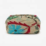 Cofur Trousse de toilette brodée – Écru & turquoise
