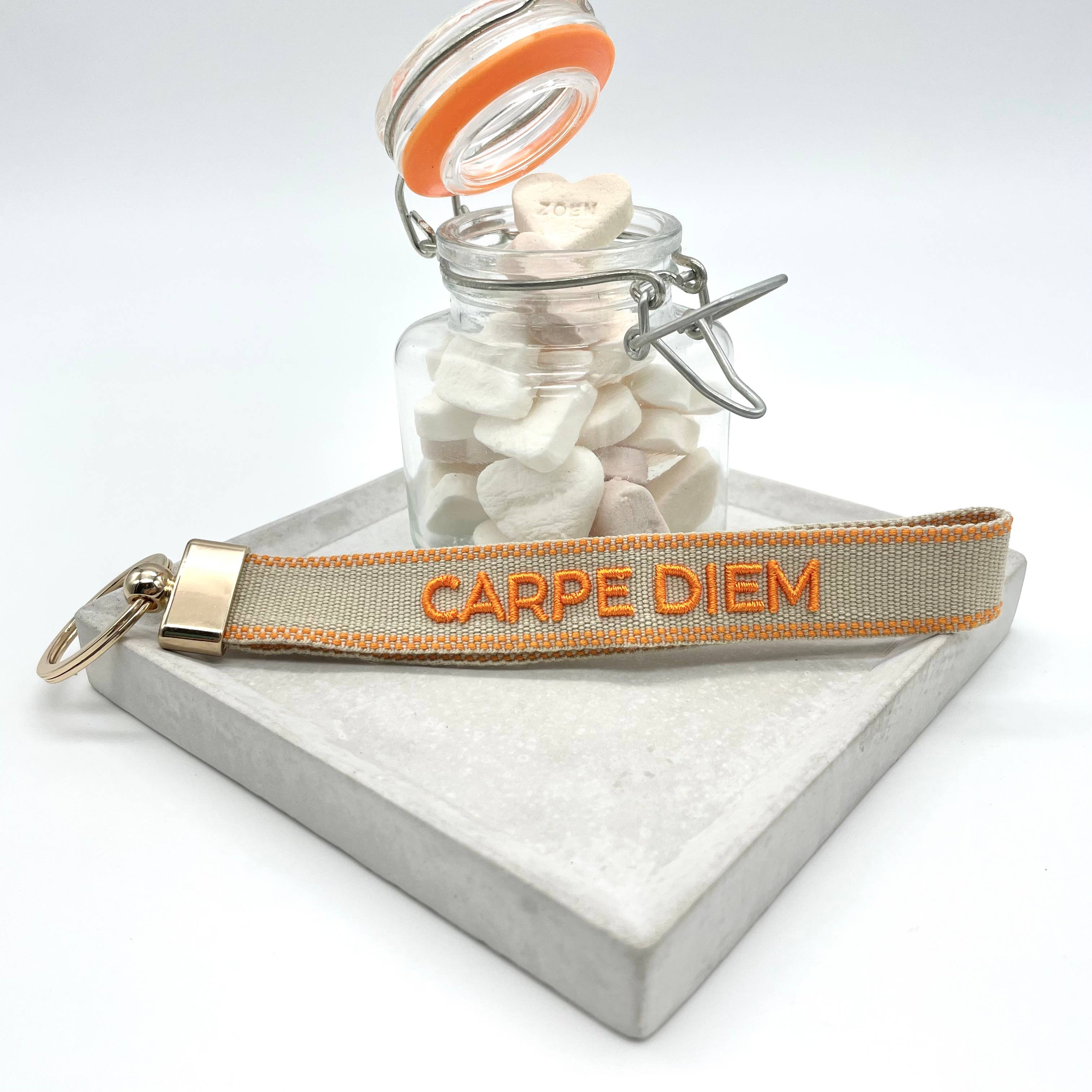 CARPE DIEM Woven Embroidered Keychain
