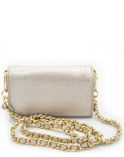 Elegant AETALIA Ary shoulder bag in ecru leather with braided gold chain and vintage gold accents.