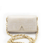 AETALIA Ary ecru shoulder bag with vintage gold finish and braided gold chain, perfect for an elegant touch
