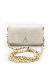AETALIA Ary ecru shoulder bag with vintage gold finish and braided gold chain, perfect for an elegant touch