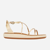 Side profile of the Anastasia Comfort platinum sandal showing the 3cm cushioned sole and winged ankle buckle
