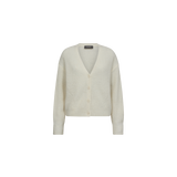 Mos Mosh Thora V-neck knit cardigan in ecru, front view – 99things.ch