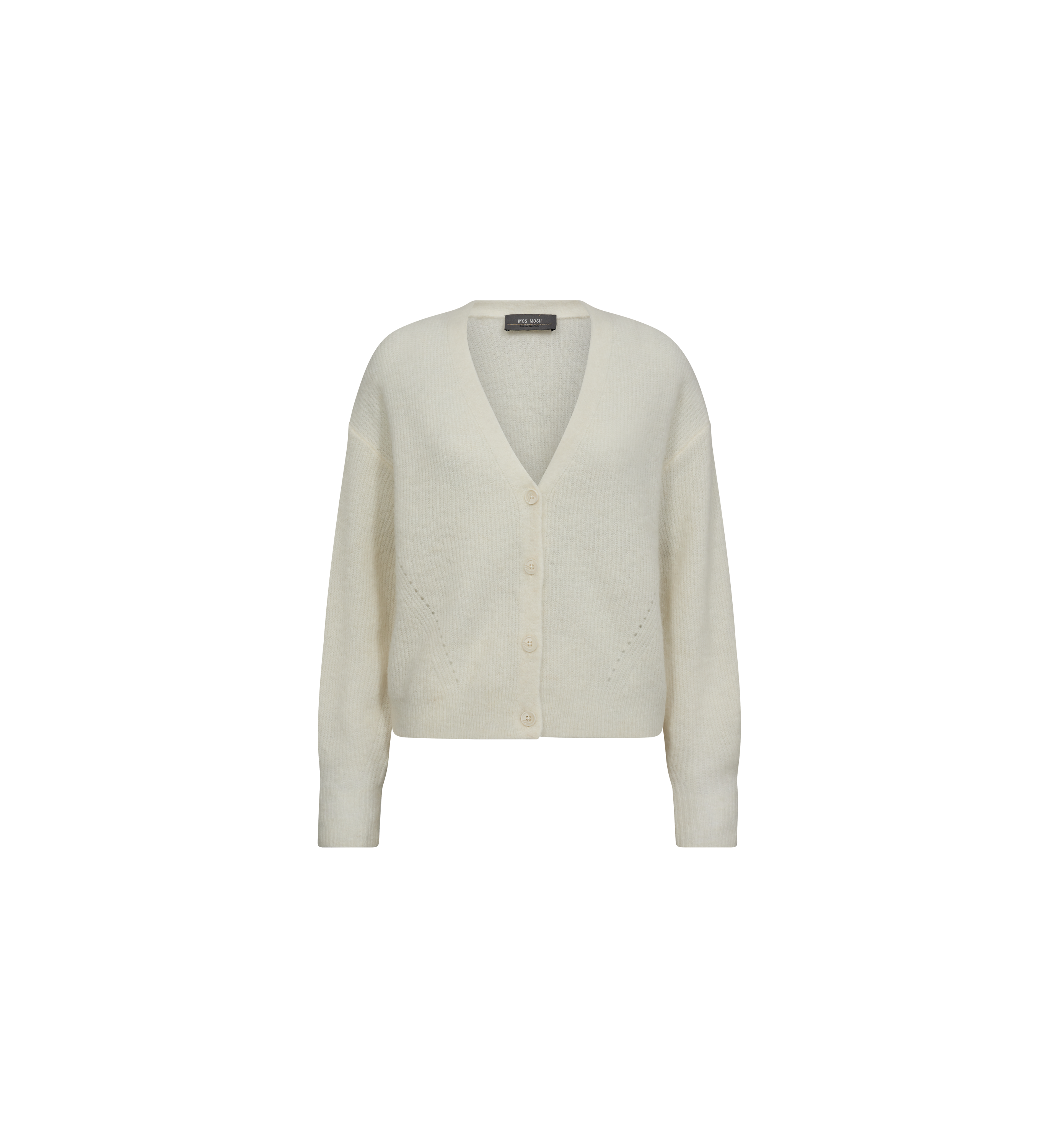 Mos Mosh Thora V-neck knit cardigan in ecru, front view – 99things.ch