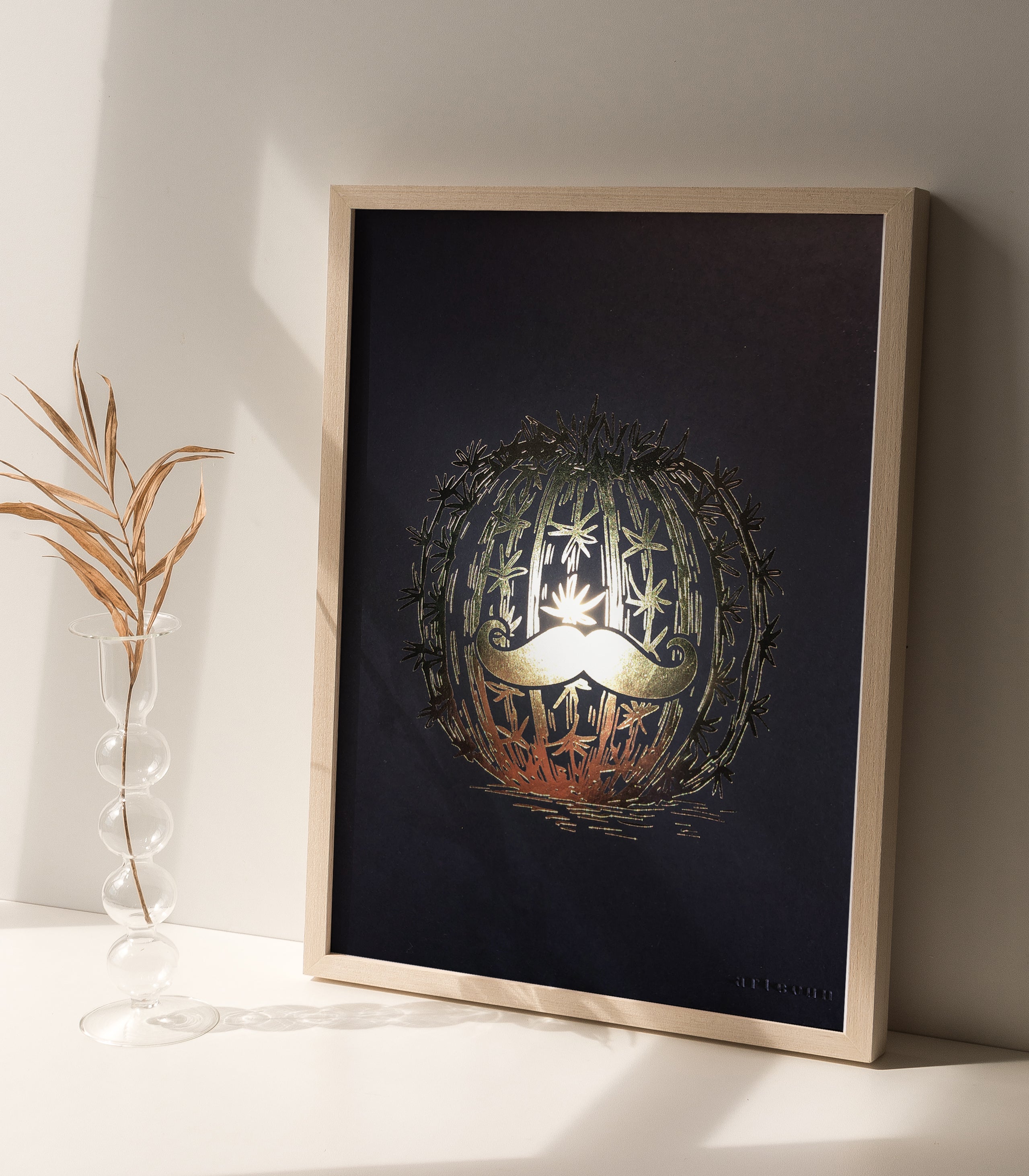 Gold Accents Framed Artéonn Cactus-stacka Letterpress Print