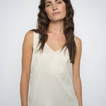 MMAstrid Silk Tank Top in ivory, full front view on model