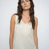 MMAstrid Silk Tank Top in ivory, full front view on model