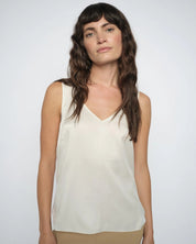 MMAstrid Silk Tank Top in ivory, full front view on model