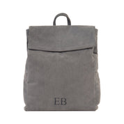 Emmy Boo backpack Lipari in grey suede crust leather with customizable monogram and top handle.