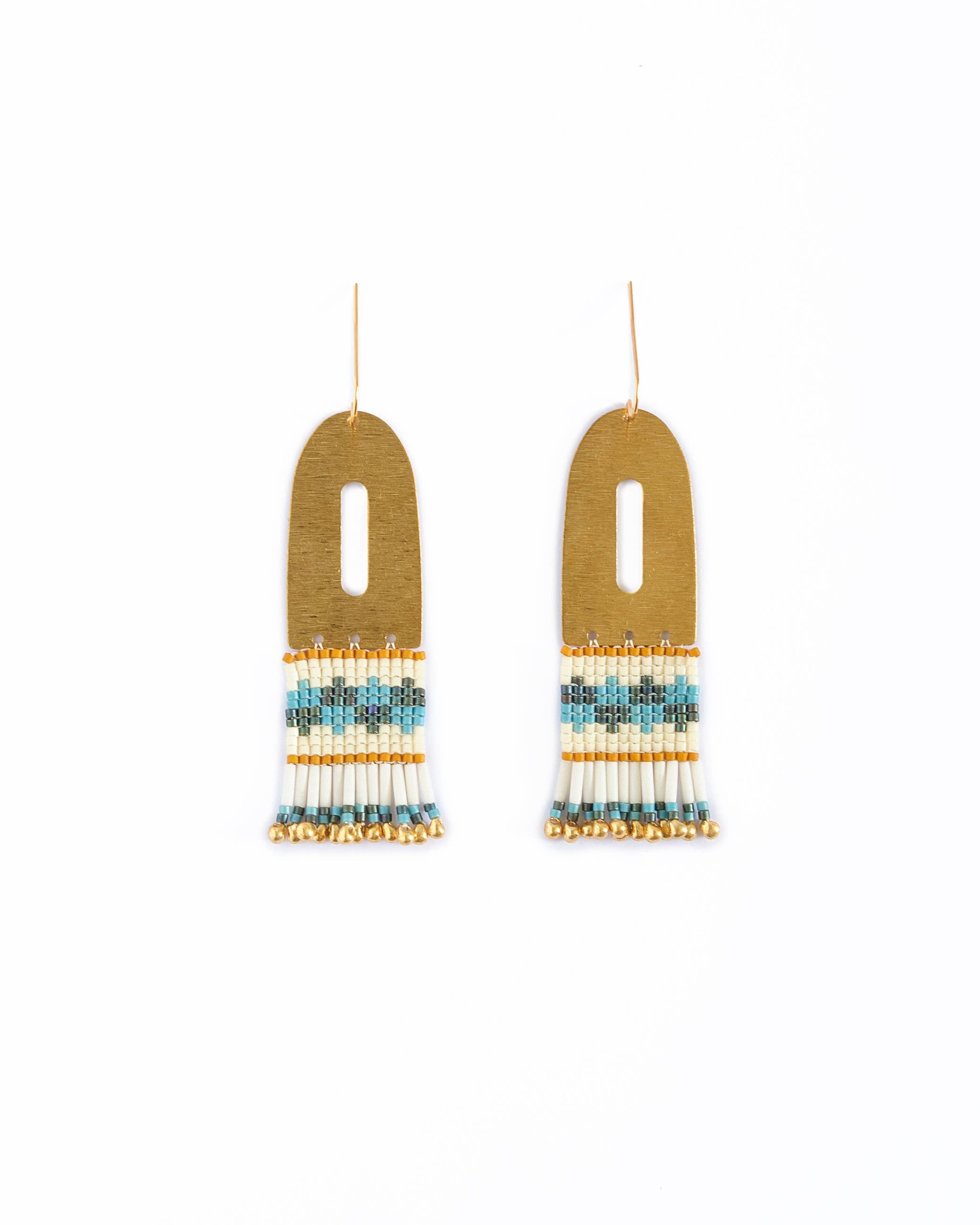 White and Blue  Beaded Handwoven Color Block Earrings