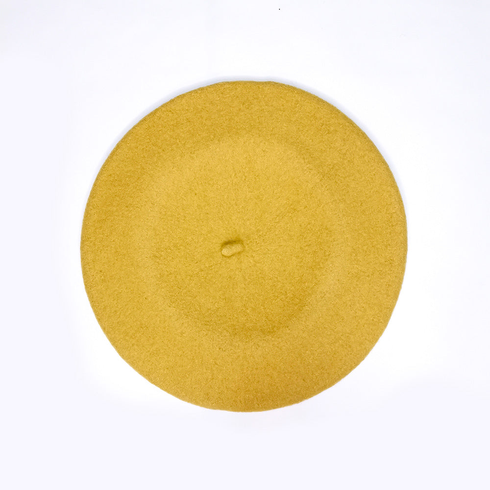Yellow Merino Wool Beret Alegria by Ulaland: Hand-embroidered with love.