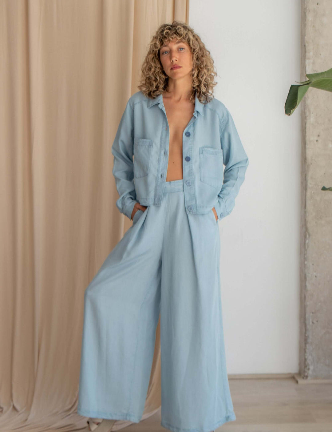  COSSAC-Palazzo Blue Denim Pants - Eco-Friendly Style | Cossac -1