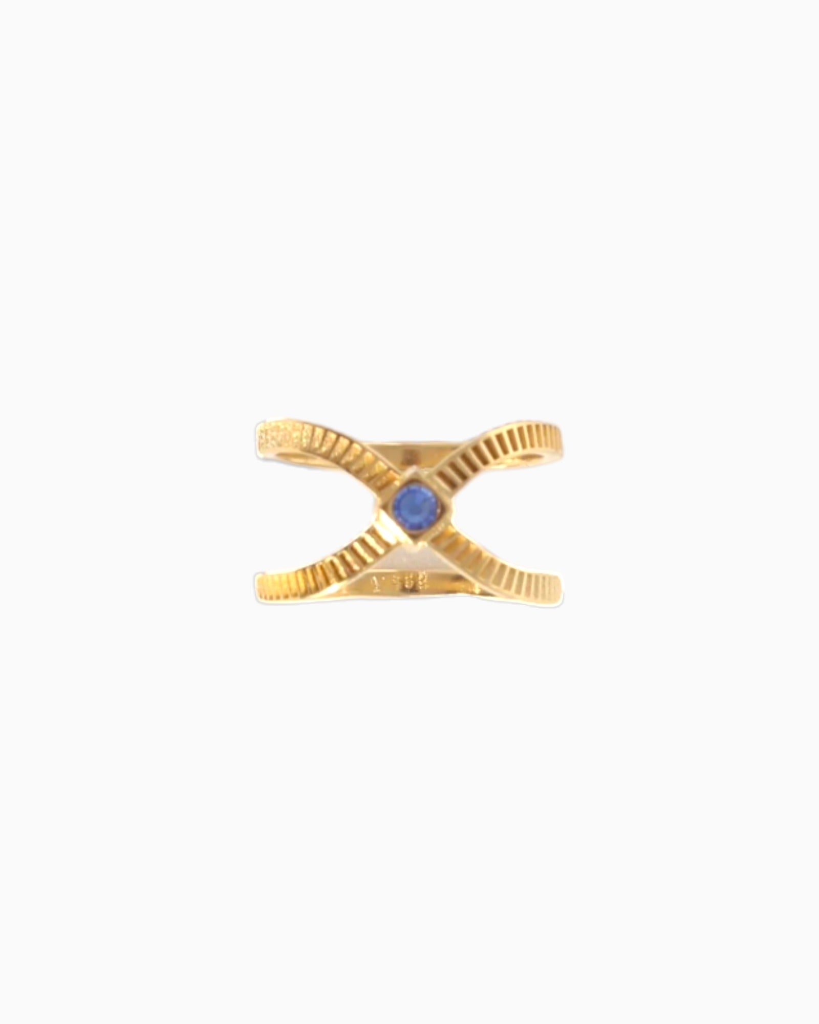 Swiss made Handmade Calliophis golden ring with blue Swarovski crystal