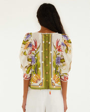 FARM Rio Sand Tropical Scarf Blouse back view showcasing the relaxed fit and lightweight fabric.
