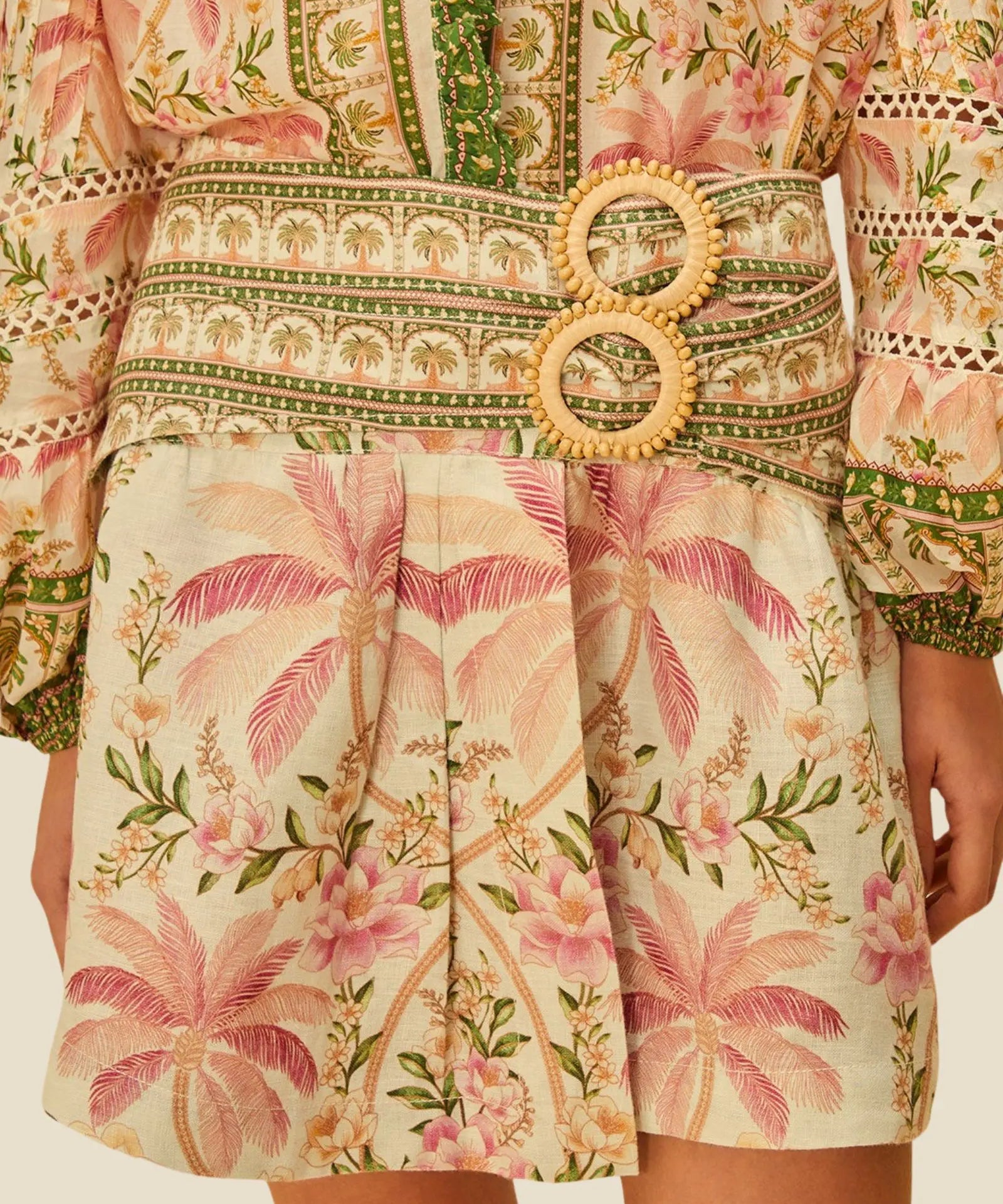 FARM Rio Palm Dream Mini Skirt in Buttercream