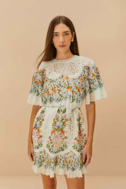 Discover the Off-White Sweet Bloom Bouquet Mini Dress by FARM Rio at 99things.ch—an effortlessly chic floral mini dress that embodies vibrant Brazilian fashion