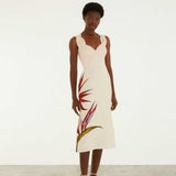 Farm Rio Sand Strelitzia Midi Dress Front View