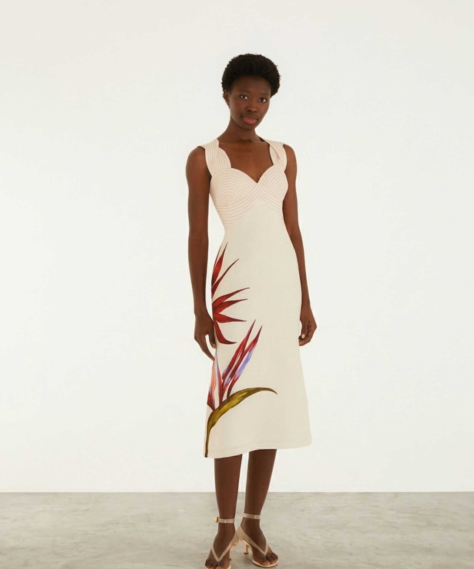Farm Rio Sand Strelitzia Midi Dress Front View