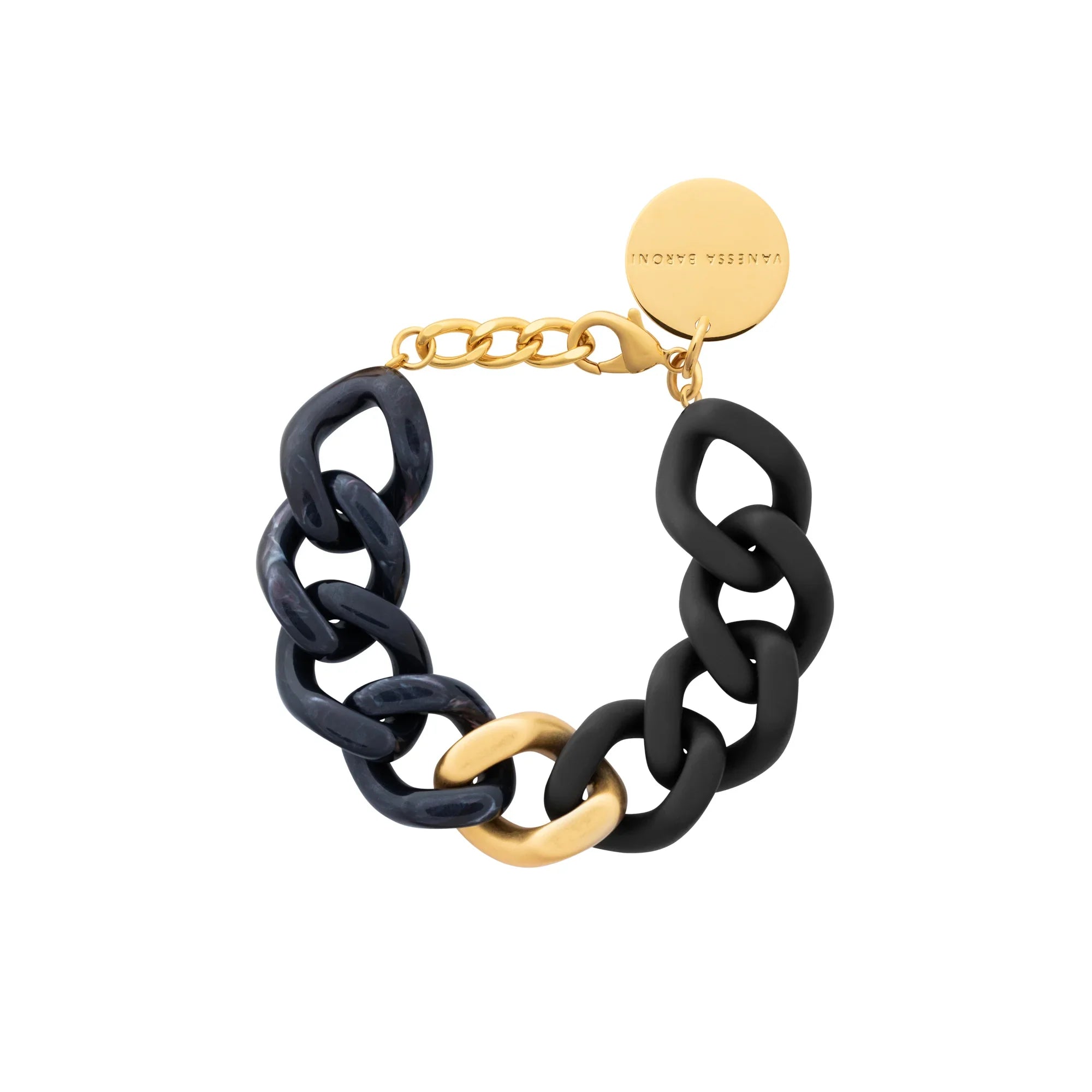 Vanessa Baroni Flat Chain Bracelet in 2-color gold and matt black universe, product view – 99things.ch
