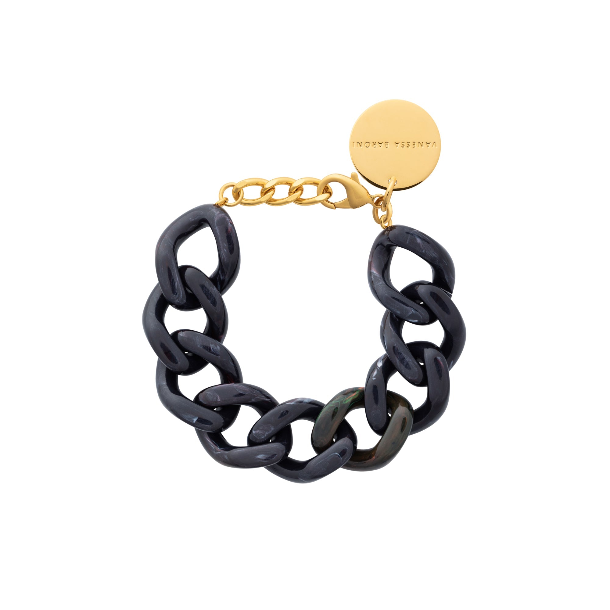 Vanessa Baroni Flat Chain Bracelet in black universe marble, product view – 99things.ch