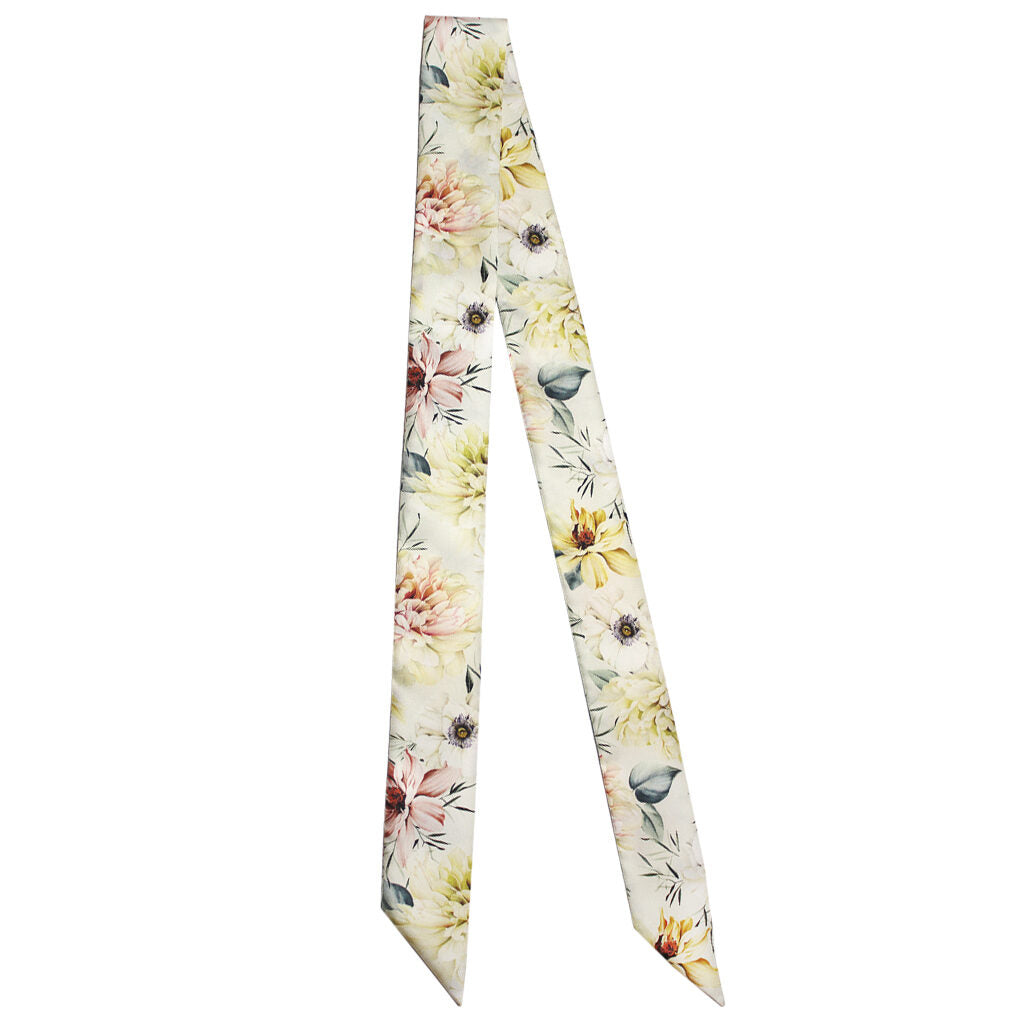 Baltea Vive le Printemps floral silk twilly scarf in beige