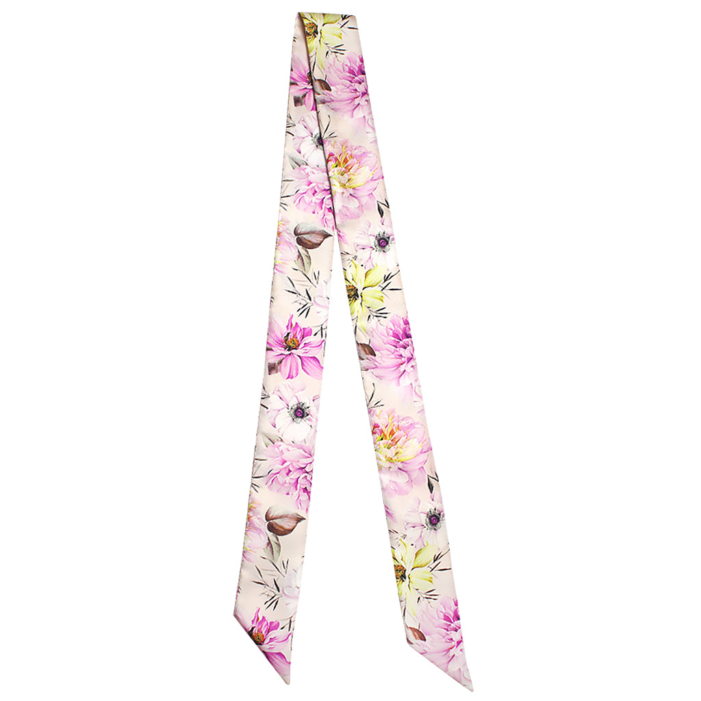 Baltea Vive le Printemps floral silk twilly scarf in rose