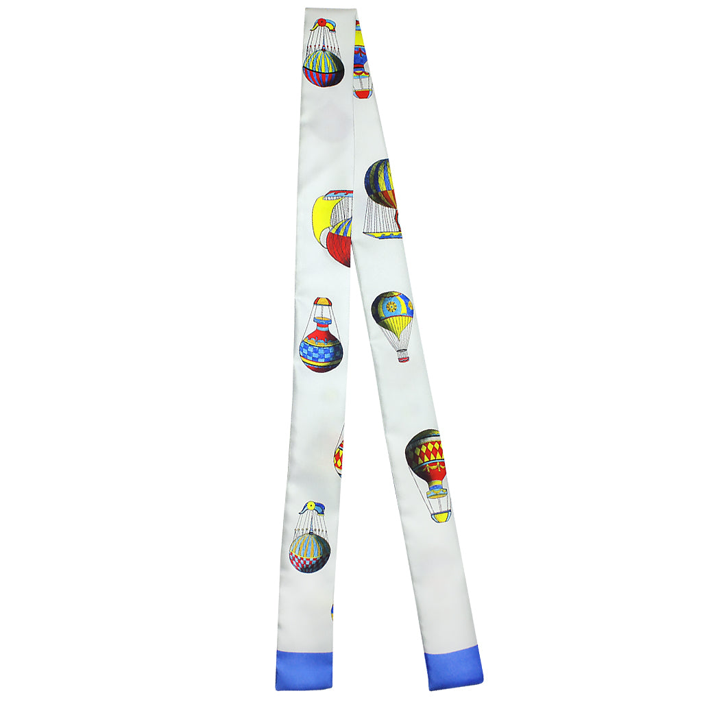 Baltea Montgolfière silk twilly scarf in blue with a hot-air balloon print