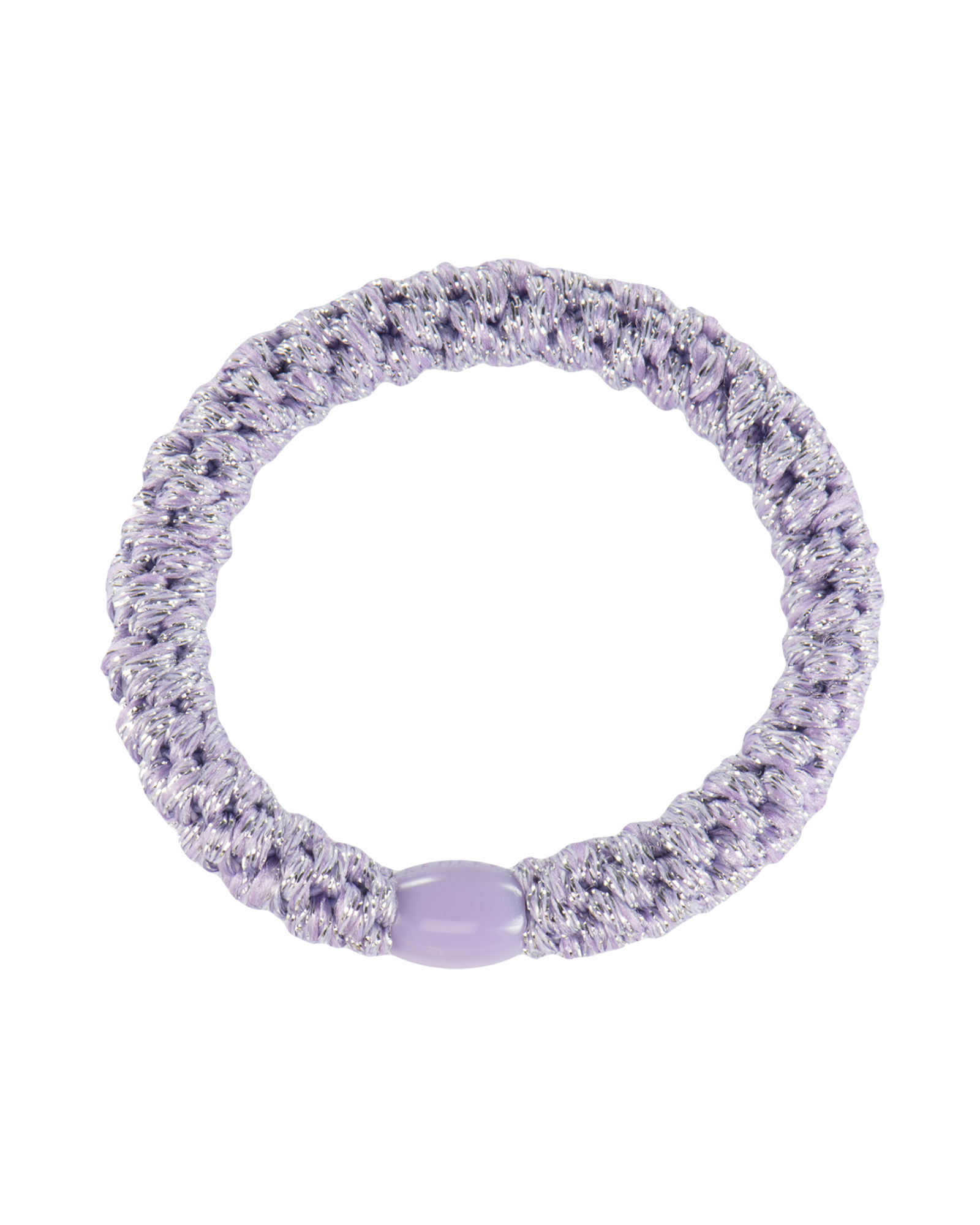 KKNEKKI lavender glitter hair elastic, front view, soft woven design