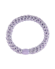 KKNEKKI lavender glitter hair elastic, front view, soft woven design