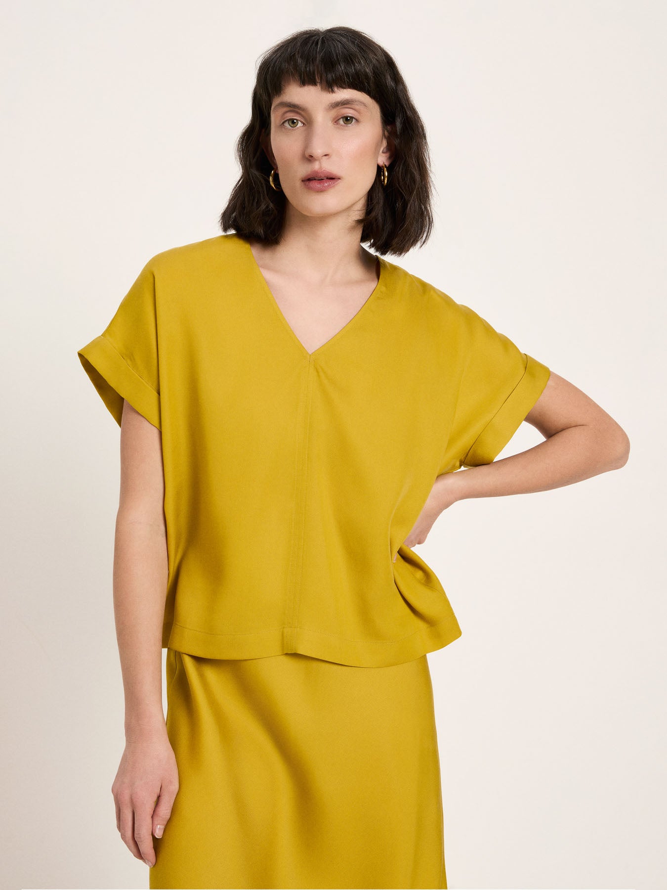 Draped V-Neck Top - Dark Kiwi