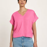 Draped V-Neck Top - Orchid Pink