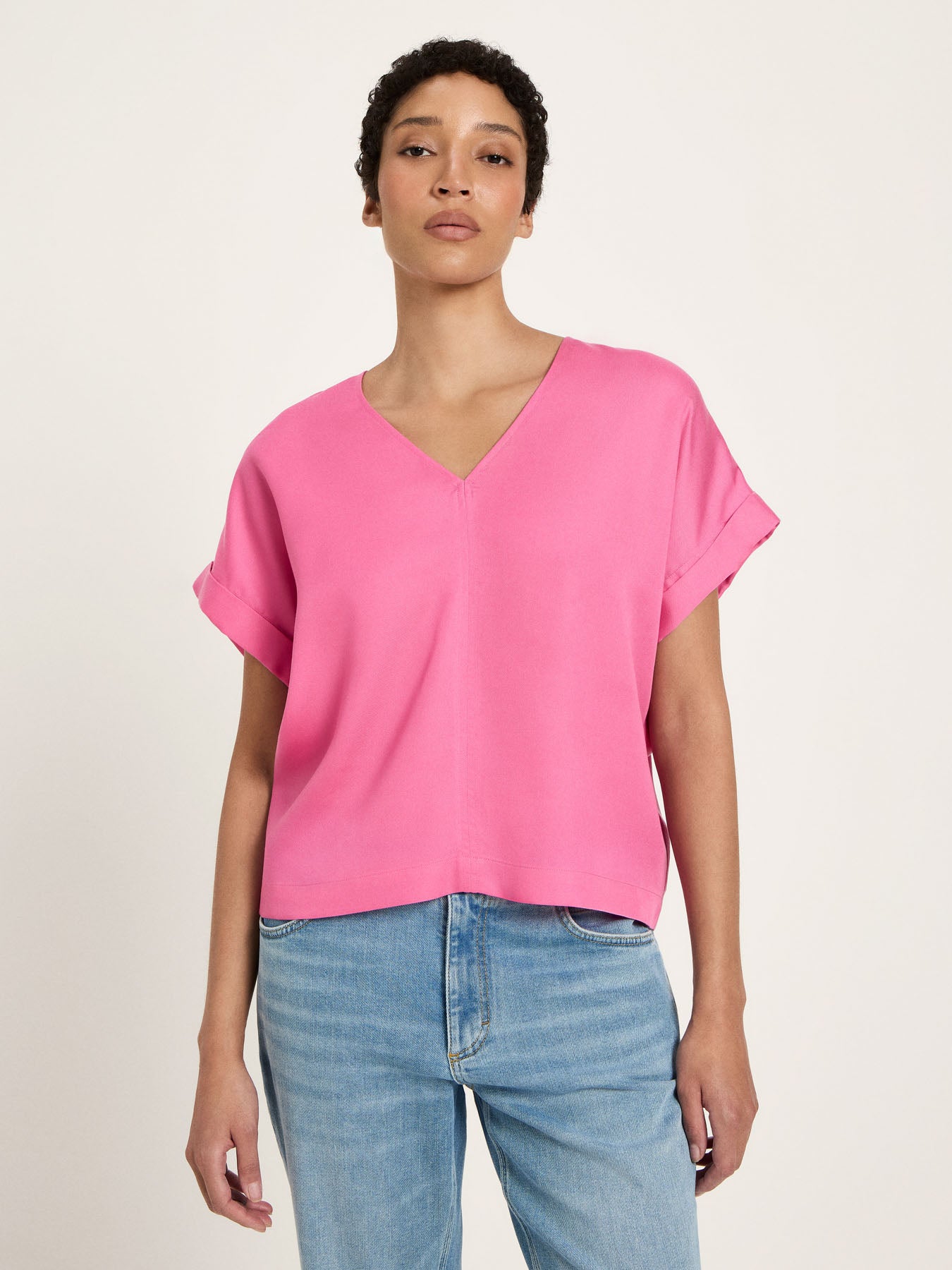 Draped V-Neck Top - Orchid Pink