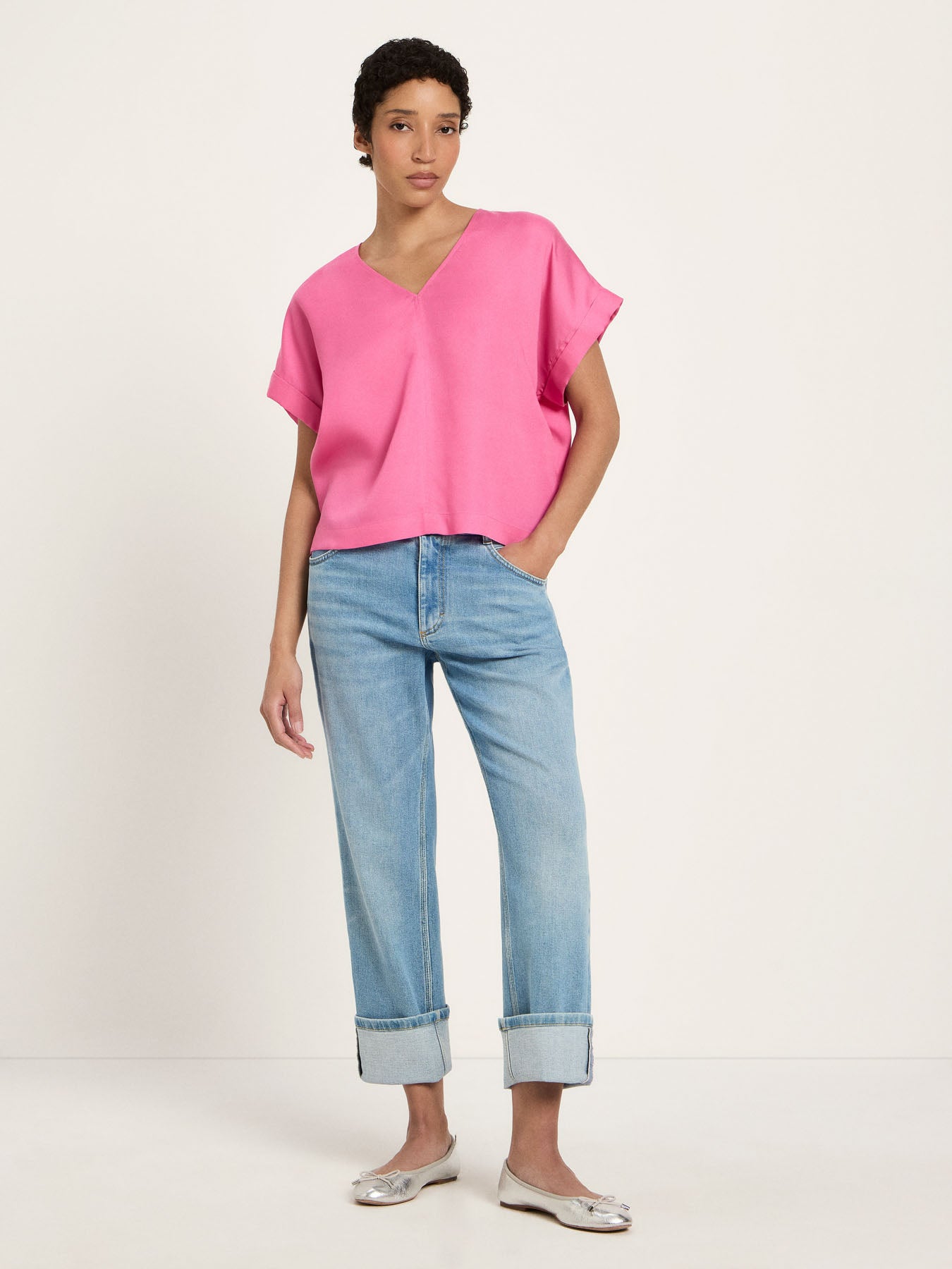 Draped V-Neck Top - Orchid Pink