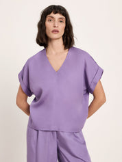 Draped V-Neck Top - Lavender