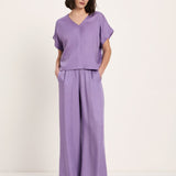 Draped V-Neck Top - Lavender