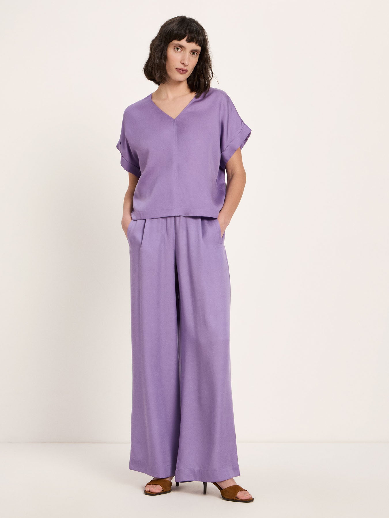 Draped V-Neck Top - Lavender
