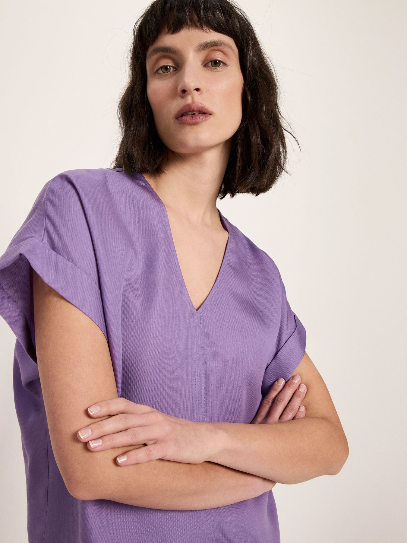 Draped V-Neck Top - Lavender
